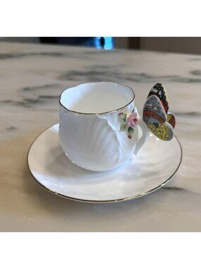 Vintage 1979 Enesco Maruri Masterpiece Bone China Cup & Saucer | Butterfly Handl
